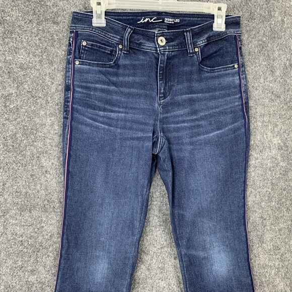 Inc.  Skinny Leg Jeans Women 6 Side Stripe Frayed Hems Whiskering - Picture 6 of 11